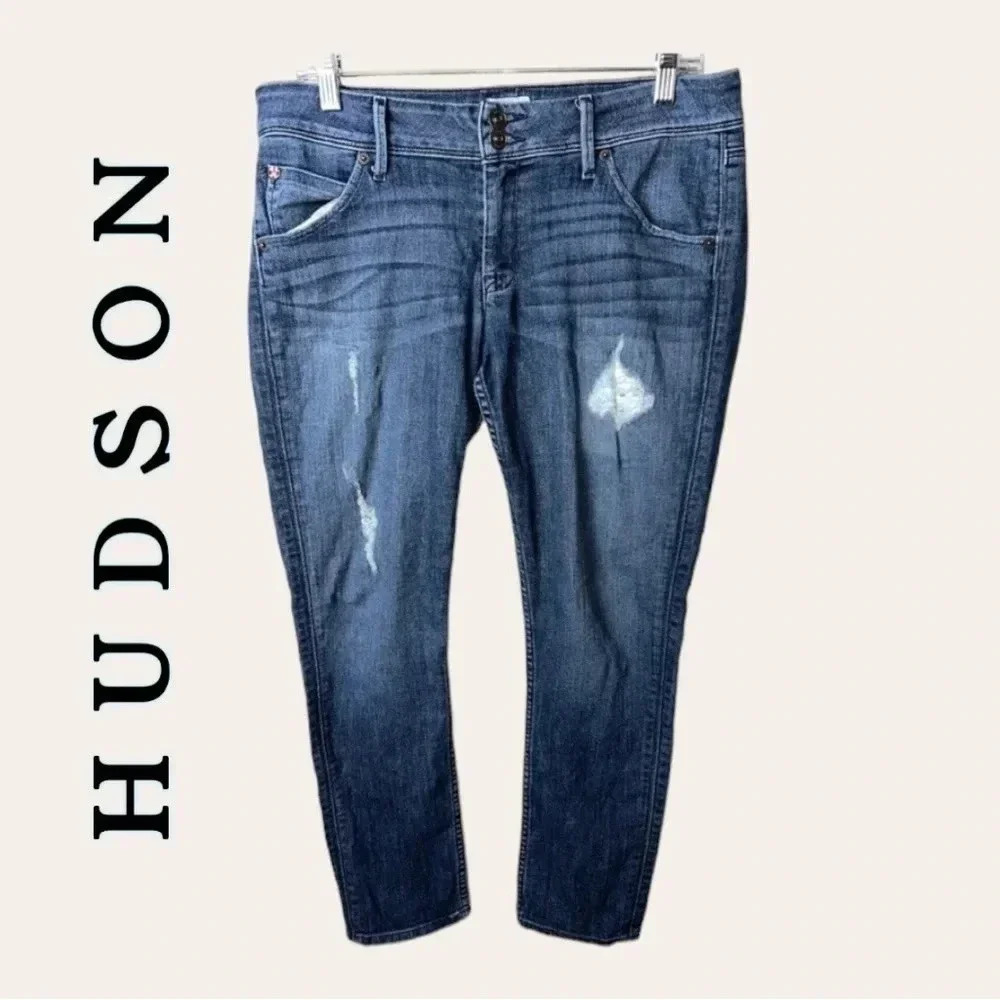0736. HUDSON MEDIUM WASH DENIM JEANS SLIGHT‎ DISTRESSING 5 POCKET DESIGN SIZE 30
